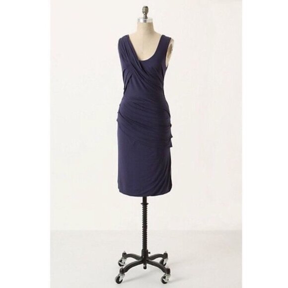 Anthropologie Deletta Camber Ruched Dress S Blue Draped Form Fitting Cocktail - Picture 3 of 7